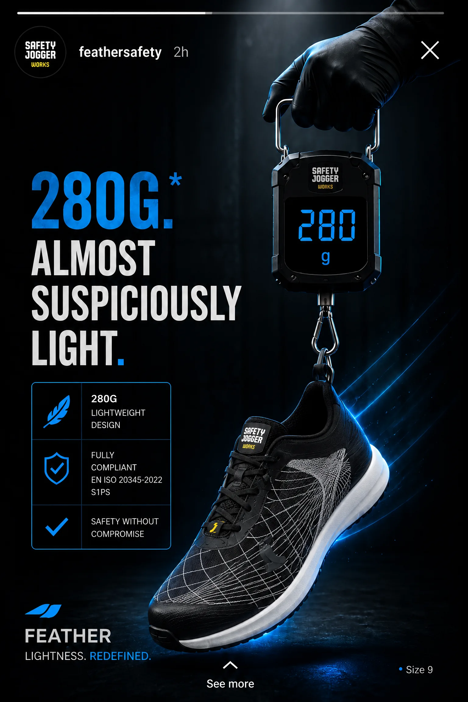 Social story concept: a gloved hand weighs FEATHER on a hanging scale reading 280 g