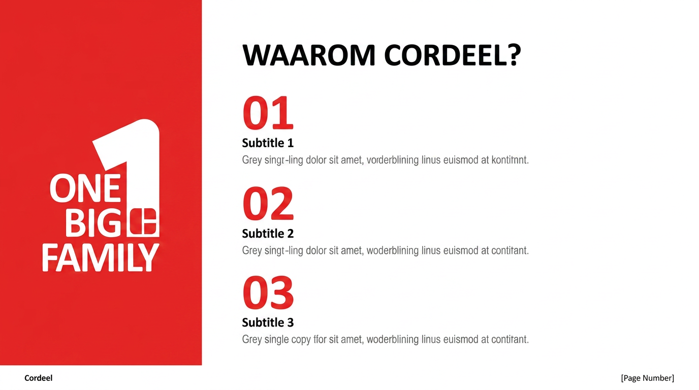 Cordeel One Big Family — PowerPoint stats slide with sidebar lockup