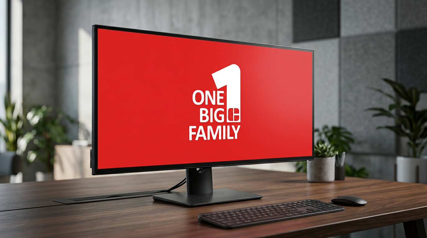 Cordeel One Big Family — PowerPoint title slide on a desktop monitor