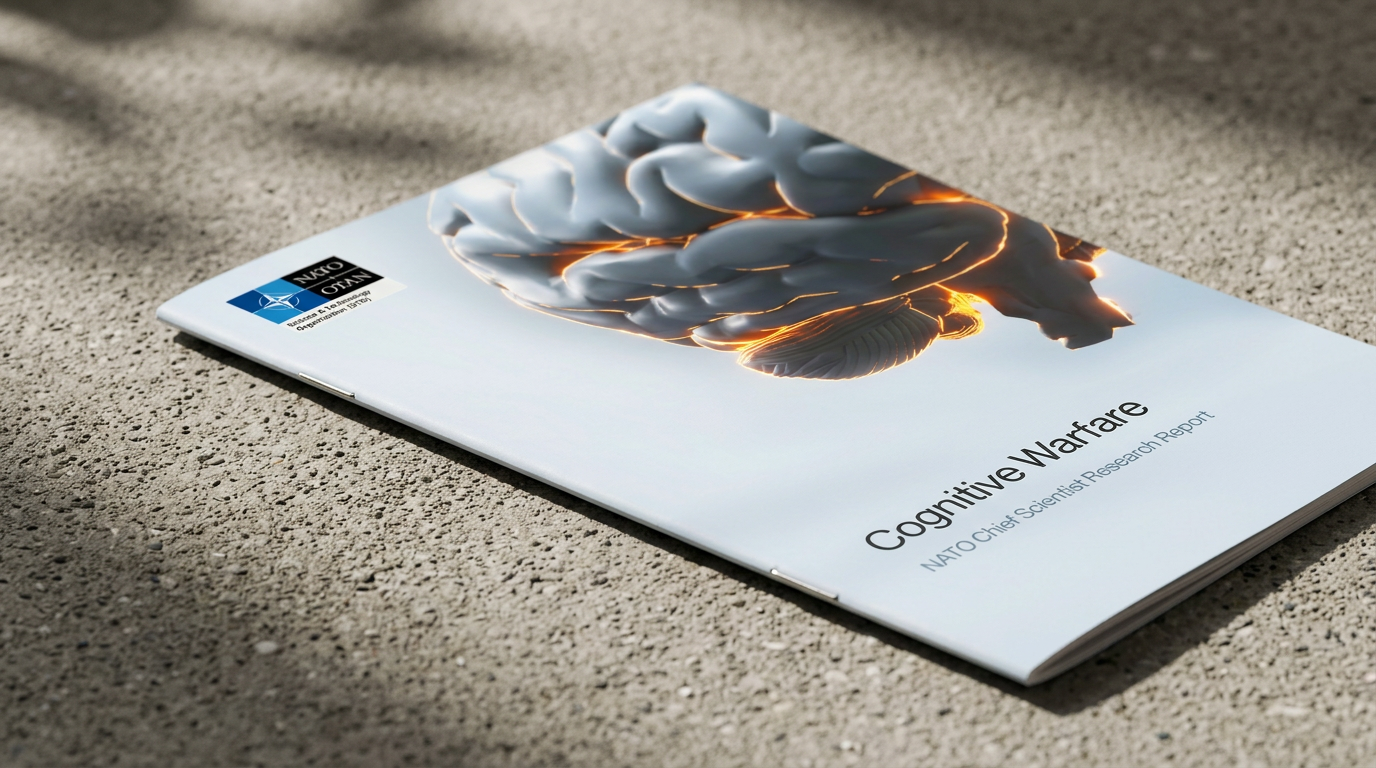 Printed NATO Cognitive Warfare report — cover mockup